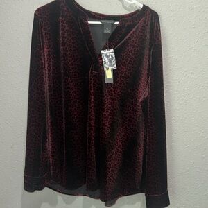 Investments Red and Black Velvet Blouse